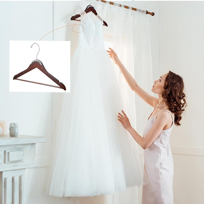 5 Pcs Bridal Dress Hanger Wooden Pearl Wedding Dress Bridal Hanger with Pearl Brown Wooden Wedding Party Gift (Walnutcolor,Stylish)