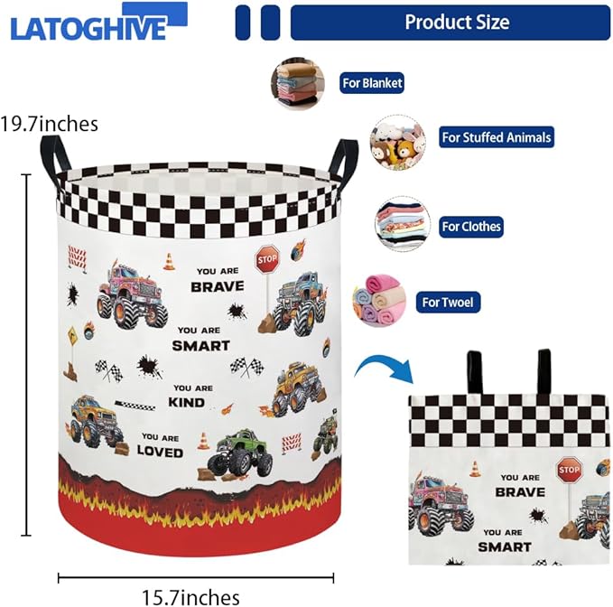 Baby Laundry Hamper kids laundry Basket Waterproof Laundry Bag for Bedroom Toy Clothes Organizer Room Décor(Truck)