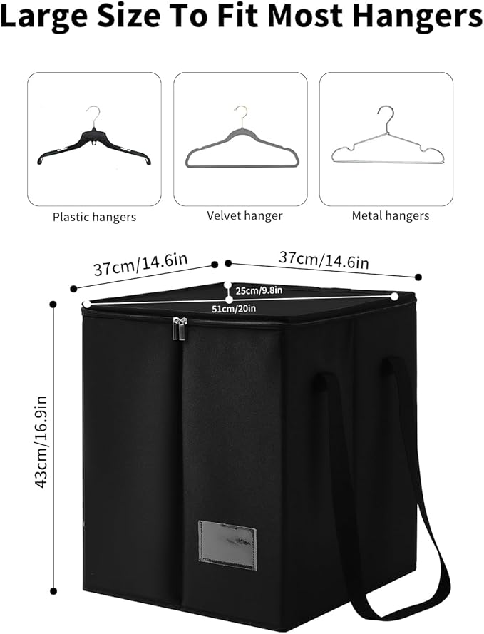Qozary Clothes Hanger Organizer Bag-Rigid Hanger Storage Containers with Lid for Dustproof, Large Hanger Holder, Sturdy Caddy Organizer Box with Handle-Keep Item Separate