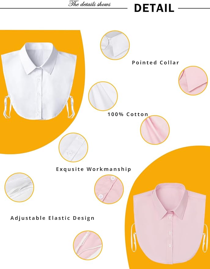 Kalkehay Detachable Dickey Collar Blouse for Women, Fake Half Shirts Faux False Collar for Girls Favors