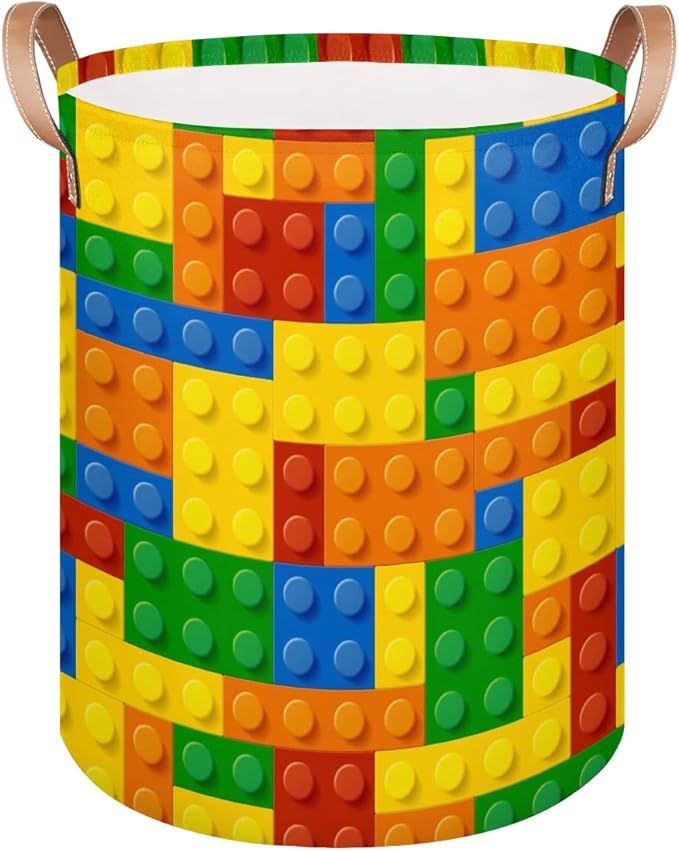 Colorful Building Blocks Large Laundry Basket - Kids Laundry Hamper with Handles - Collapsible Dirty Clothes Organizer Boys Toy Storage Bin Nursery Hamper for Bedroom Bathroom Decor