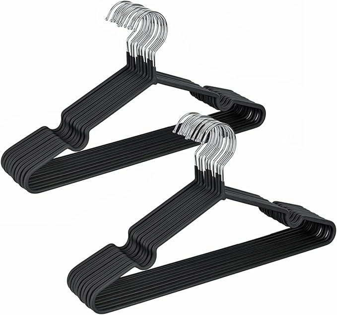 Amber Home 20 Pack 16" Non-Slip Rubber Coated Metal Suit Coat Hangers, Heavy Duty Clothes Hanger with Chrome and Black Friction, Metal Shirt Jacket Hanger with Round Notches for Dress