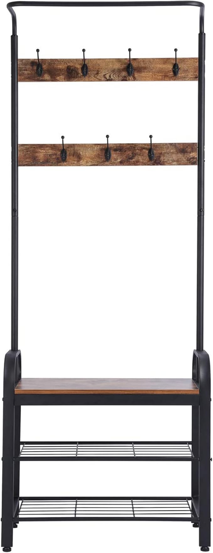 Sunnyglade Vintage Coat Rack Shoe Bench, Hall Tree Entryway Storage Shelf, Wood Look Accent Furniture Metal Frame, 3 in 1 Design, Easy Assembly