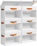 Large Storage Bins with Lids - 6 Pack Foldable Decorative Organizers with Clear Windows & Handles, Cube Storage Organizers for Clothes, Blankets, Sweaters, Sheets, White
