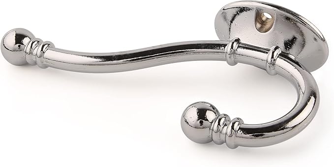 HASWARE 6 PCS Double Prong Robe Hook, Large Dual Coat Hooks with 12 Pieces Screws Wall Mounted Hooks Robe Antique Hooks Hangers Heavy Duty for Home Coats Hat Clothes Hanger Towel Keys (Chrome)