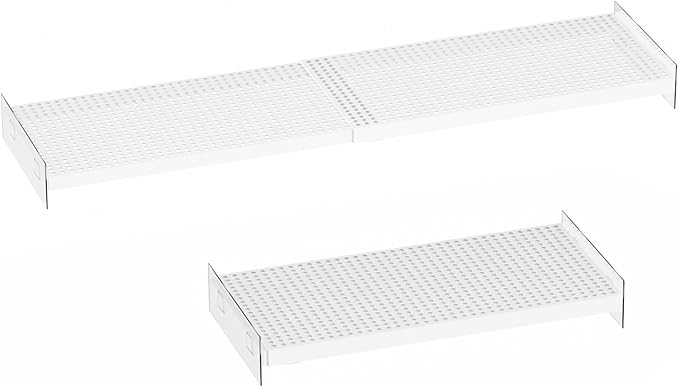 Closet Organizer Tension Shelves Expandable Cabinet Storage Shelving Rack Heavy Duty Metal DIY Divider for Cabinet Wardrobe Cupboard Pantry Kitchen Bedroom,White,2packs