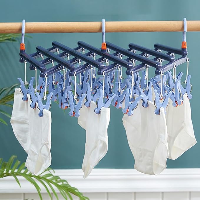 Clothes Drying Hanger, Underwear Hanger Foldable Clip Hangers Clothes Drying Rack Plastic Laundry Clip Drip Drying Hanger for Socks Bras (29 Clips)