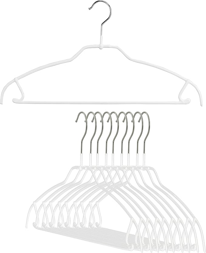 Mawa by Reston Lloyd Silhouette Ultra-Thin Series, Non-Slip Space Saving Shirt Hanger with Pant Bar & Skirt Hooks, Style 42/FTU, White