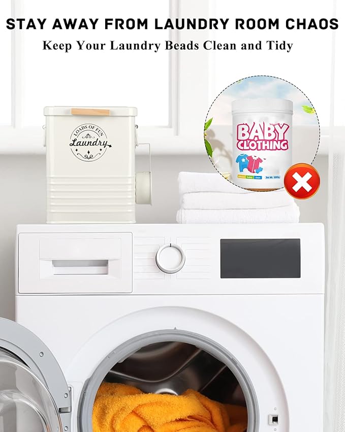 Laundry Detergent Powder Container Dispenser Holder for Laundry Room Organization. Metal Laundry Soap Dispenser with Scoop and Lid. Modern Farmhouse Laundry Room Decor and Accessories (Cream)