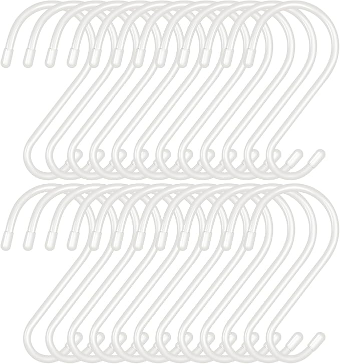 5 Inch Large S Hooks,24 Pack Heavy Duty S Hooks for Hanging Plants,Vinyl Coated Non Slip Clothes S Hooks,White S Hooks Pot Rack Closet Hooks for Hanging Plants, Kitchen Utensil, Pots, Pans, Bags