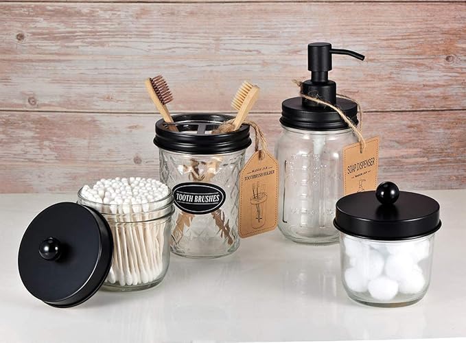 Amolliar Mason Jar Liquid Soap Dispenser Lid, Rust Proof Stainless Steel Replacement, Farmhouse Decor for Kitchen, Bathroom, Bath, Liquid Soap Pump for Hand Soap, Dish Soap, Lotion Soap, Black 2 Pack