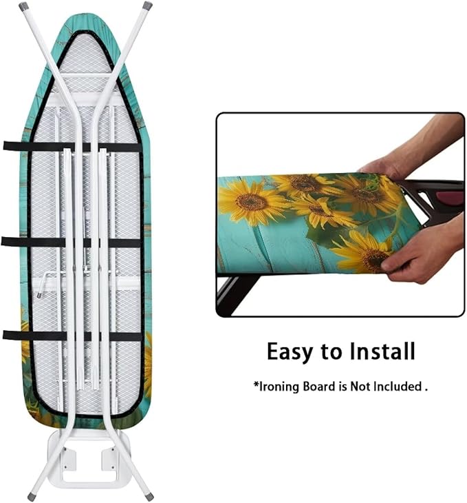 Wooden Sunflower Ironing Board Cover and Pad, Resist Scorching and Staining, 15x54 Heavy Duty Iron Pad Covers Standard Boards with Elastic Edges,