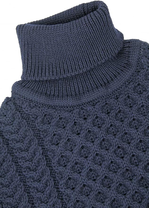 Aran Crafts Unisex Irish Cable Knitted Soft Roll Neck Sweater (100% Merino Wool)