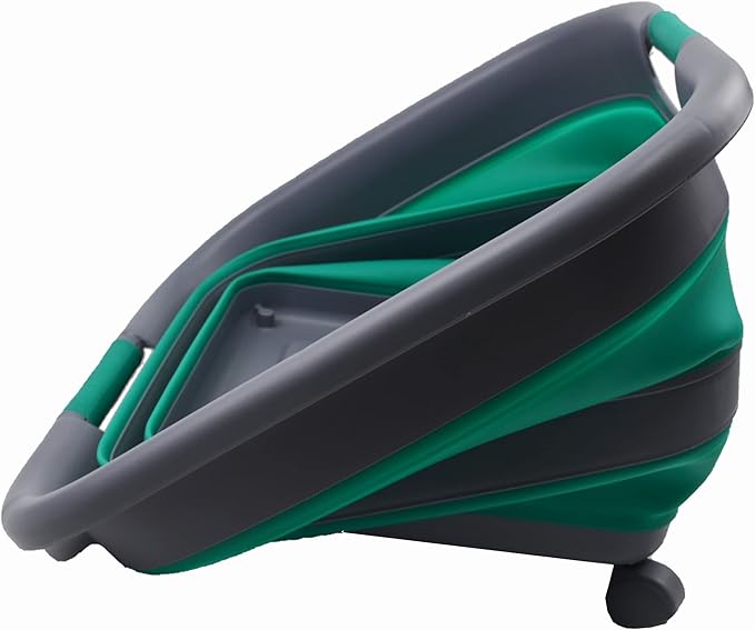 SAMMART Collapsible Plastic Laundry Basket with Wheels 39L (10.3 Gallons) -Foldable Pop Up Storage Container for Laundry, Camping & Home (1, Dark Grey/Bluish-Green)