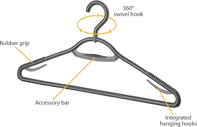 Whitmor Slim Sure-Grip Hangers with Swivel Hook - White and Gray - Set of 20