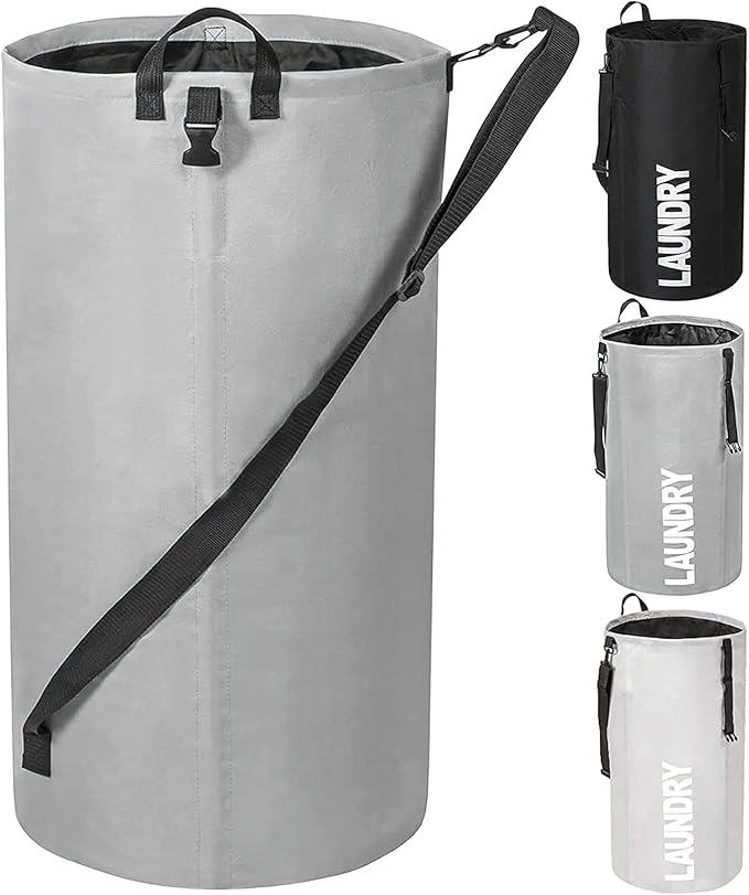 Chrislley 106L Extra Large Laundry Hamper with Drawstring Dorm Room Backpack Laundry Bag Collapsible Laundry Basket for College Students Travel Day Trip（Grey）