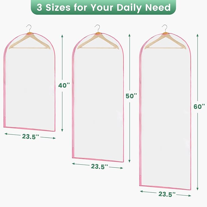 6 Pack Garment Bags for Hanging Clothes - Translucent Suit Bag for Closet Storage, Clothes Cover for Hanging Shirts, Dresses, Travel, Moving - Pink