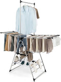Tangkula 2-Layer Stainless Steel Drying Rack, Foldable Laundry Rack w/ 1 Hanging Bar & 2 Height-Adjustable Wings, 23 Drying Rails, Netting Clothe Drying Rack, No Assembly Required