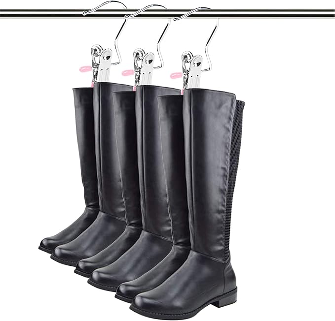 15 Pack Boot Hanger for Closet, Laundry Hooks with Clips, Boot Holder, Hanging Clips, Portable Multifunctional Hangers Single Clip Space Saving for Jeans, Hats, Tall Boots, Towels(Pink)