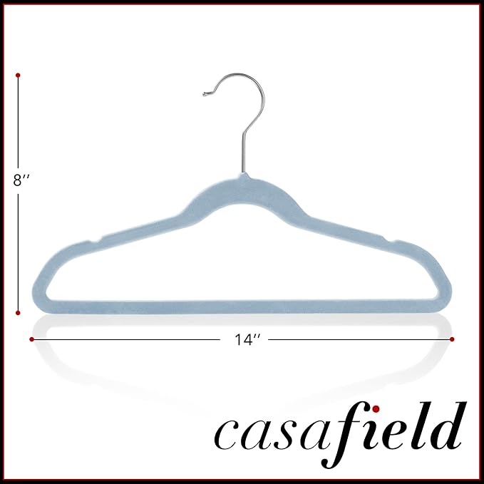 Casafield 100 Velvet Kid's Hangers - 14" Size for Children's Clothes - Light Blue