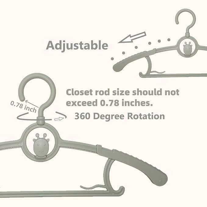Baby Hangers 50 pcs, 360° Swivel Hook, Adjustable Kids Hangers According to Clothing Size, Suitable for Babies and Children (Gray)