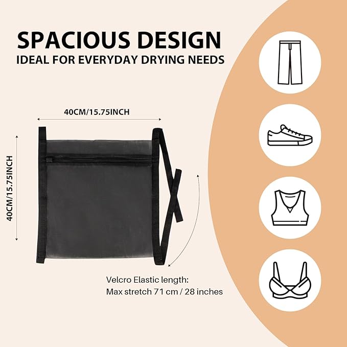 Shoe Dryer Bag: Laundry Bags Mesh Wash Bags - Laundry Shoes Bag For Washer And Dryers - Sneaker Dryers Bag - Door Shoe Net With Elastic Straps 15.7" X 15.7" Black(1 Pack)