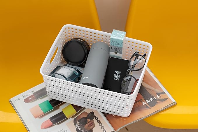 Plastic Storage Baskets for Organizing,11"X8.5"X4.7",Pack of 4 (White)