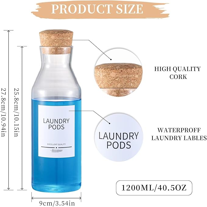 3Pack Glass Laundry Detergent Dispenser with 7Pcs Labels,40oz Liquid Laundry Detergent Dispenser,Laundry Containers for Organizing Liquid Detergent Dispenser Laundry Soap Dispenser