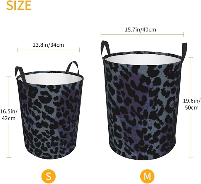Black Grey Leopard Round Laundry Hamper Storage Basket Toys Clothes Organizer Bin For Home Bathroom Bedroom Dorm Nursery, 62l