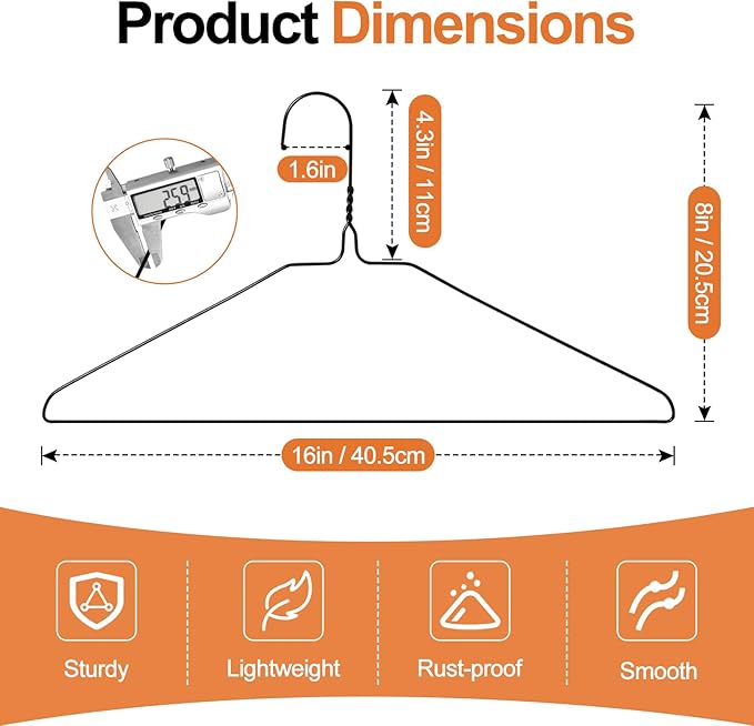 Wire Metal Hangers Bulk 100 Pack, Clothes Hangers Heavy Duty for Coats, Suits, Shirts, Pants, Skirts, Space Saving, Non Slip, Ultra Thin, 16 Inch, Black