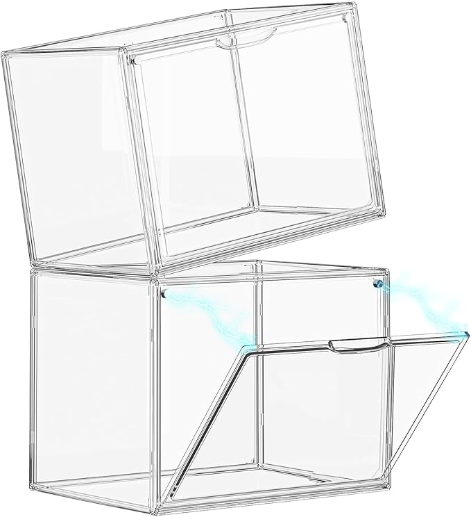 Clear Acrylic Display Case, Large Stackable Storage Bins Magnetic Attraction Lids, 1 Pack Acrylic Box Showcase for Collectibles, Figures, Cosmetic, Purse, Handbag, Wallet, 10.7x8.6x14.2 inch
