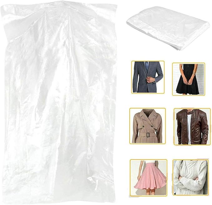 Fangkun Pack of 50 Garment Bag Transparent Clothing Dust Cover Dustproof Hanging Clothes for Dry Cleaner, Home Storage,Travel, Clothes Storage Closet 60 × 90 cm