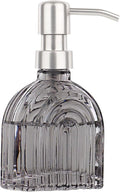 Glass Soap Dispenser for Kitchen and Bathroom Contertop Wash Hand Liquid, Dish Detergent, Farmhouse Style Shampoo Lotion Pump (1, Grey Glass with Silver)