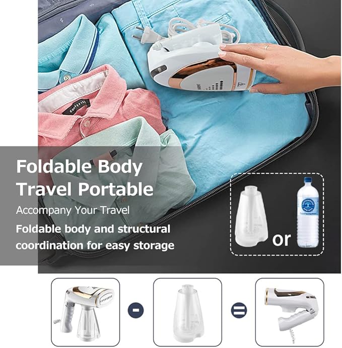 Steamer for Clothes, Handheld Clothes Steamer 1600W Handheld Garment Steamer Portable Clothing Steamer Iron Removes Wrinkle Quick Heating with 250ML Detachable Water Tank for Home Office and Travel