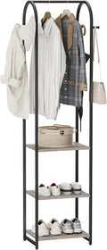 Garment Rack, Coat Rack With 3 Shelves and 4 Hooks, 71" H Clothes Stand For Hanging Clothes, Hanging Rod For for Bedroom, Hallway, Entryway, Office, Living Room, Greige and Black