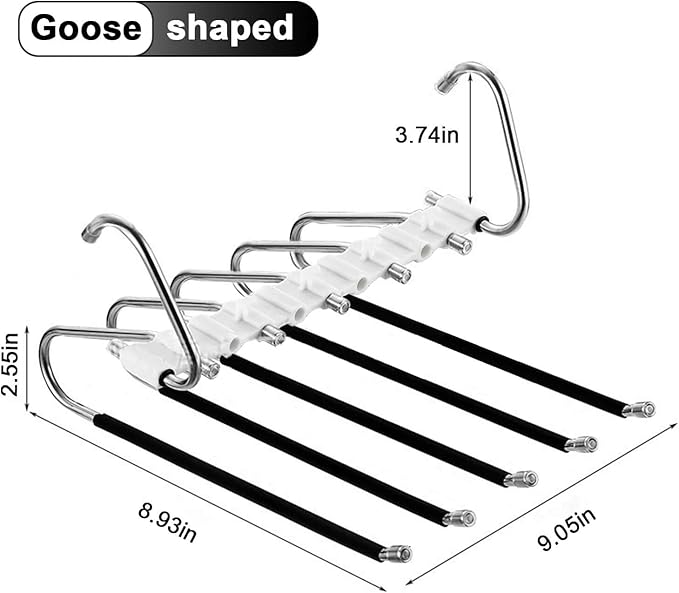 2Pack Pants Hangers Space Saving,Anti-Slip Design, Storage Organizer for Pants Jeans Trousers Skirts Scarf,Non Slip Stainless Steel Multifunctional Rack (Black, Three-Bend type-2pack)