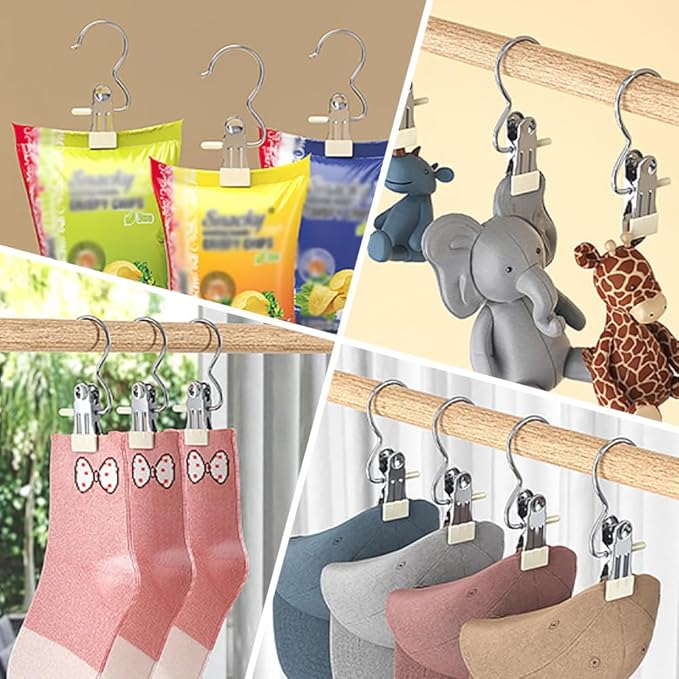 2024 New Space-Saving Clothespin Hat Pants Storage Hanging Travel Hook, Portable 360 Rotating Stainless Steel Hanging Hook Clips Towel Clips, Multifunctional Home Travel Hangers (Green, 50PCS)
