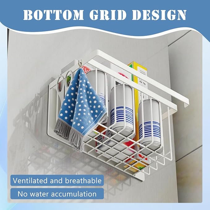 Magnetic Basket Storage Rack, White Multi-Functional Magnetic Rack, Magnetic Clothes Drying Ball Storage Rack, for Office Documents, Packaging Foil, Spices,Plastic Food Hook Boards