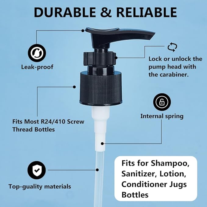 BENECREAT 12 Packs Plastic Replacement Pumps, 24-410 Thread/Neck Locking Black Dispenser Replacement Pump Lotion Pumps for Soap, Lotion, Shampoo, Kitchen and Bathroom