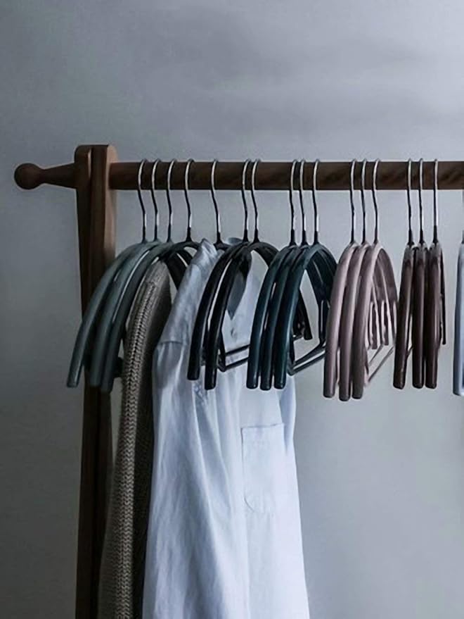 ATOLY Hangers (Pack of 10)- Non Slip No Shoulder Bump Suit Hangers-Chrome Hooks, Space Saving Clothes Hangers, Rounded Hangers for Coat, Sweater, Jackets, Pants,Black