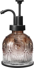 SheeChung Vintage Soap Dispenser, Kitchen Dish Soap Dispensers with Pump Mat, Glass Hand Soap Dispenser for Bathroom, Liquid, Lotion, Refillable, Rustic Farmhouse Decor-Brown (Black Pump, 1 pk)