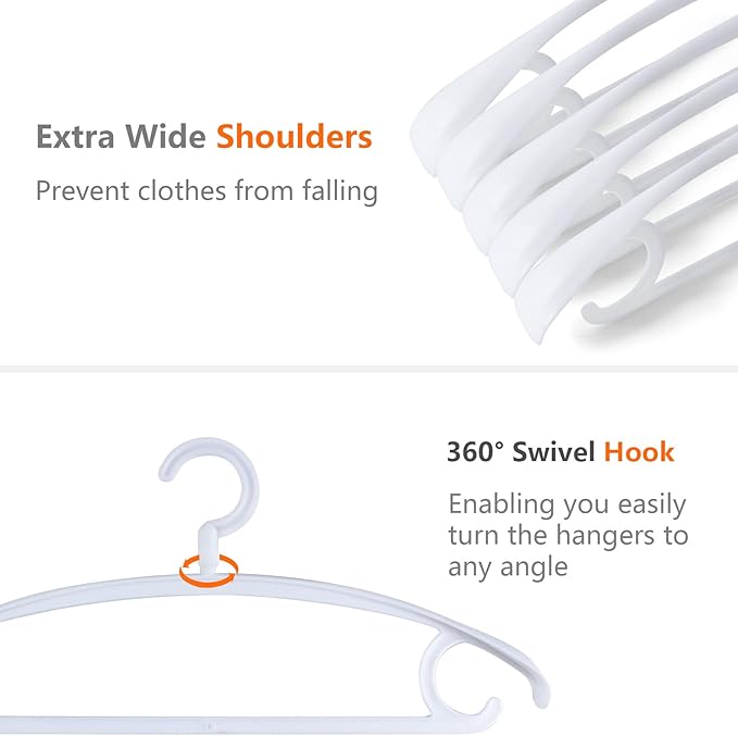 DEDU Plastic Clothes Hangers 36 Pack, Extra Thick Wide Shoulder Coat Hangers with 360° Swivel Hook Non Slip, Sweater Hangers Suit Hanger for Suits, Sweater, Dresses, Pants (White)