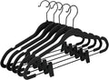 MIZGI Premium All Black Velvet Pants Hangers with Adjustable Clips (Pack of 30) Slim Skirt Hangers- Non Slip Felt Outfit Dress Hangers- Black Hooks,Space Saving Shirt Clothes Hangers