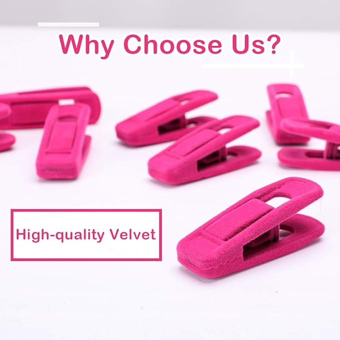 Trgowaul Hot Pink Velvet Hangers Clips, Pants Hangers Velvet Clips, Strong Finger Clips Perfect for Thin Velvet Hangers (20 Pcs, Hot Pink)