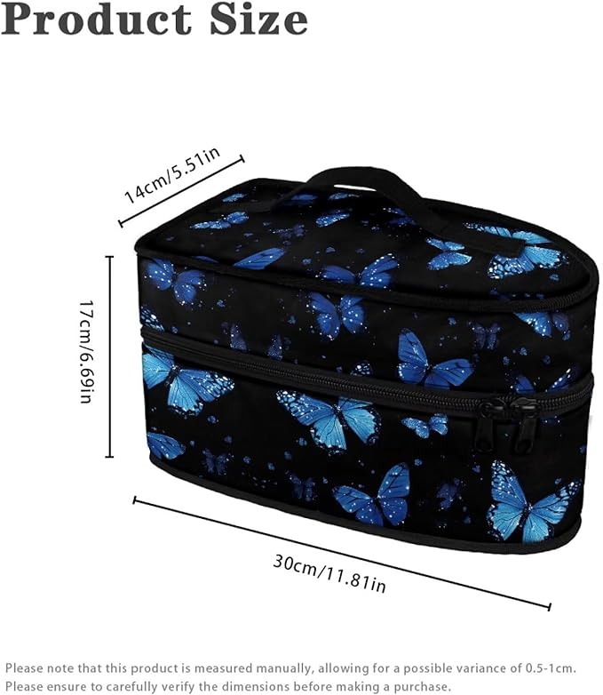 Blue Butterfly Iron Carrying Storage Bag, Travel Iron Holder Case Iron Accessories Fits Most Travel Size Irons with Handle and Smooth Zipper