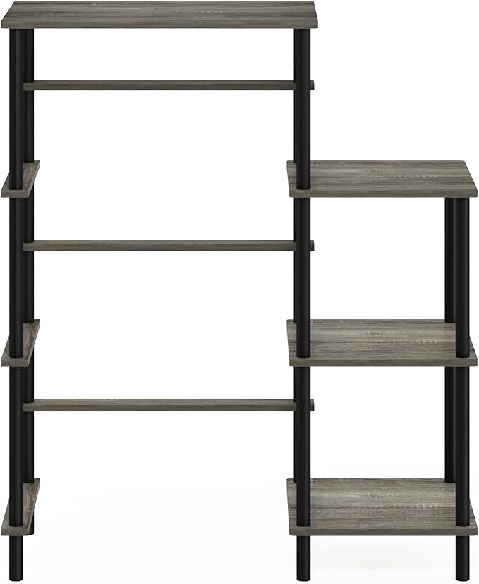 Furinno Turn-N-Tube Toolless Kitchen Storage Shelf Tall, French Oak Grey/Black, Fridge Space