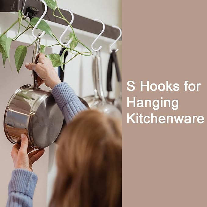 HiGift 16 Pack 6 Inch White Vinyl Coated S Hooks for Hanging Clothes, Purses, Tools, Plants, Heavy Duty, Rust Resistant