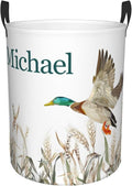 Personalized Laundry Basket for Nursery, Custom Nursery Laundry Hamper with Name, Customize Baby Clothes Circular Hamper for Boys Girls Room Decor, Wild Duck