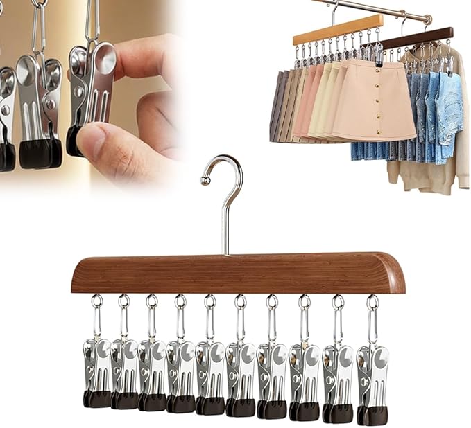 Closet Organizer with 10 Clips, Legging Organizer for Closet, Leggings, Jeans, Hats, Shorts, Socks, 360° Rotating Space Saving Hanging Clothes (Vintage 10 Clips, 1Pcs)