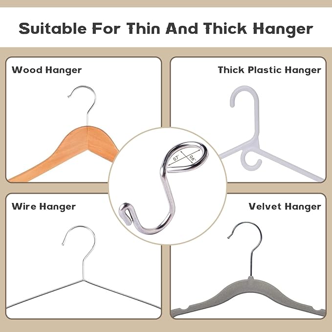 30 Pack Clothes Hanger Connector Hooks Metal Hanger Extender Hooks, Stainless Steel Hooks for Closet Wardrobe Space Saver